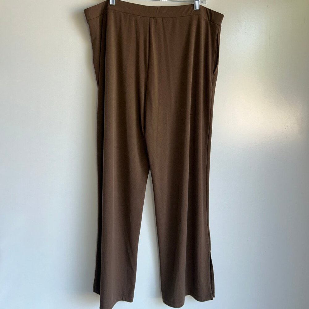 SUSAN GRAVER Every Day Liquid Knit Wide-Leg Pants Size XL Brown Side Slit ~ EUC - Picture 4 of 13